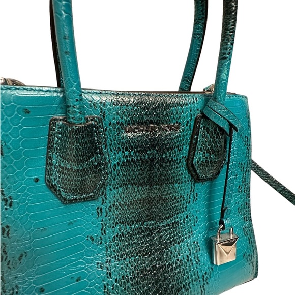 {Michael Kors} Studio Mercer medium Tote Tile Blue Leather Bag Handbag - Picture 4 of 10